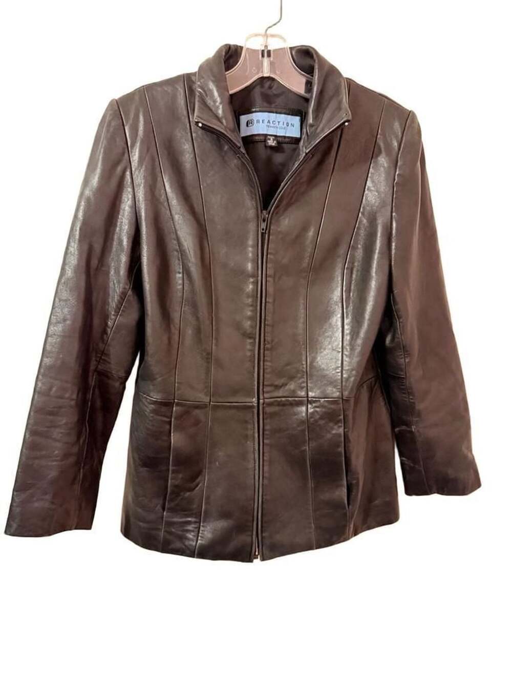 Kenneth Cole Reaction Black Leather Full Zip Jacket Petite S